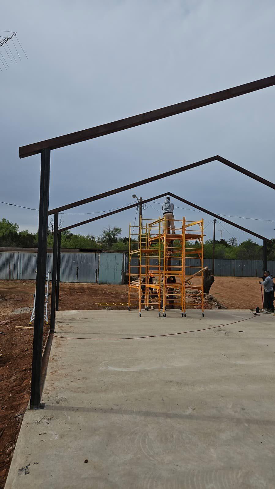 Steel frame going up for a new metal building